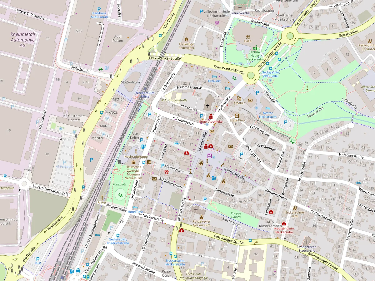 Stadtplan der Innenstadt Neckarsulm mit der Praxis in der Engelgasse 1